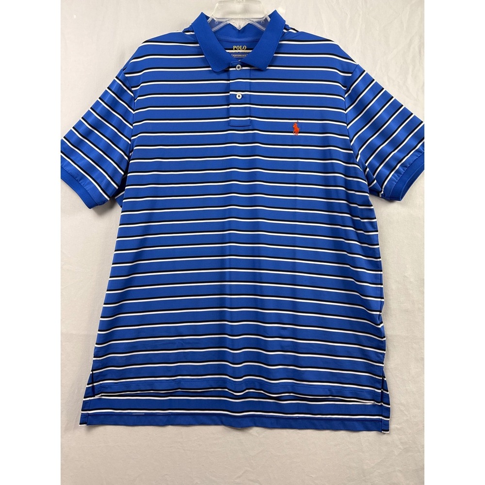 Polo Ralph Lauren Performance Polo Mens XXL Blue Golf Striped Short Sleeve Shirt